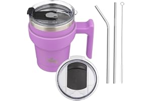 Konokyo 10oz Tumbler with Handle and 2 Straw 2 Lid, Insulated Water Bottle Stainless Steel Vacuum Cup Reusable Travel Mug,Lavender