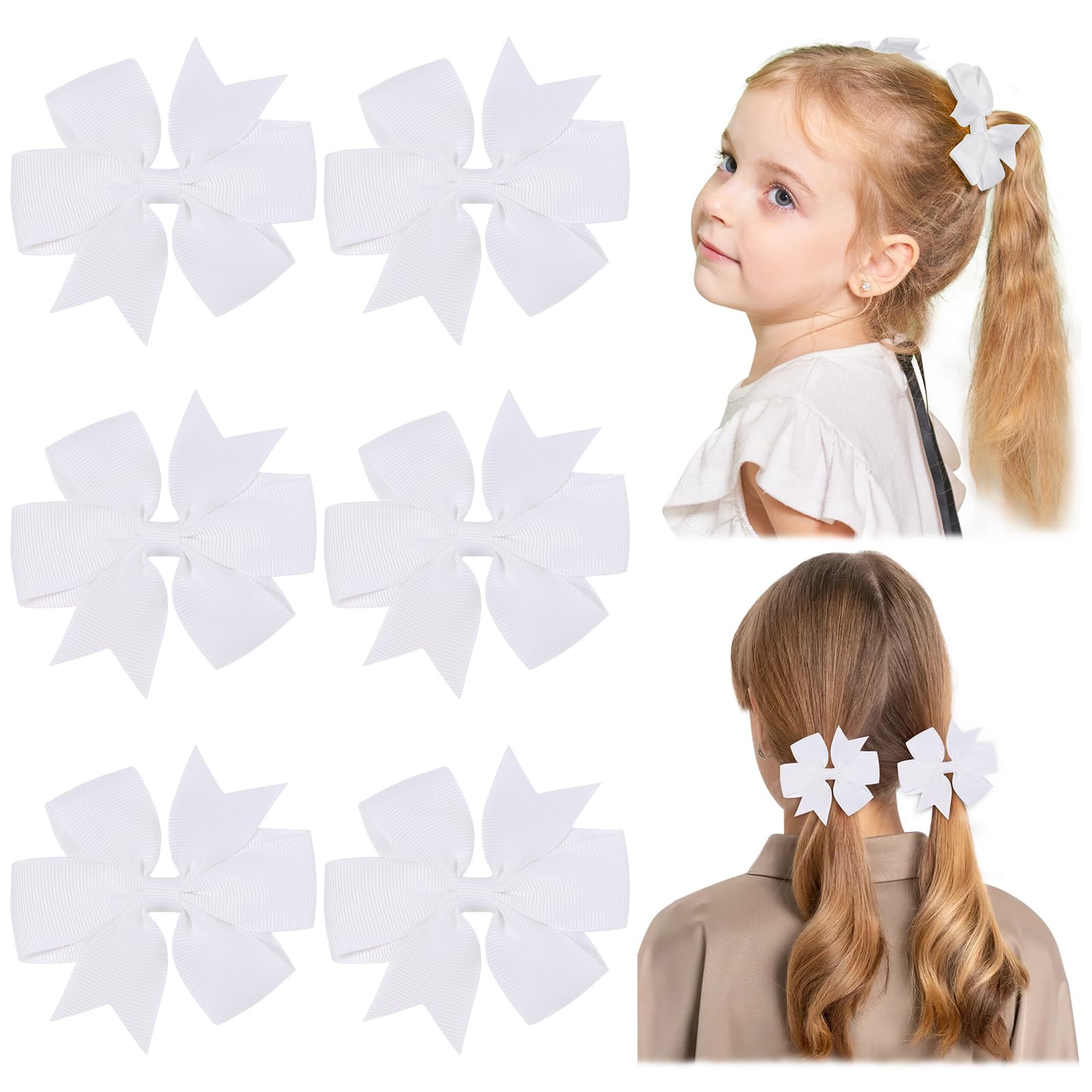Photo 1 of Choicbaby 3 Inches Hair Bows for Girls White Grosgrain Ribbon Pinwheel Hair Bows Clips Toddler Hair Clips for Birthday Baby Shower Gifts 6 Pack Photo Props