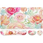 Large Mouse Pad Set, Cute Extended Mouse Pad+Keyboard Wrist Rest Support Desk Pad Memory Foam Ergonomic Easy Typing, 35.4×15.7 in Desk Mat Set for Home Office Study Game - Flowers