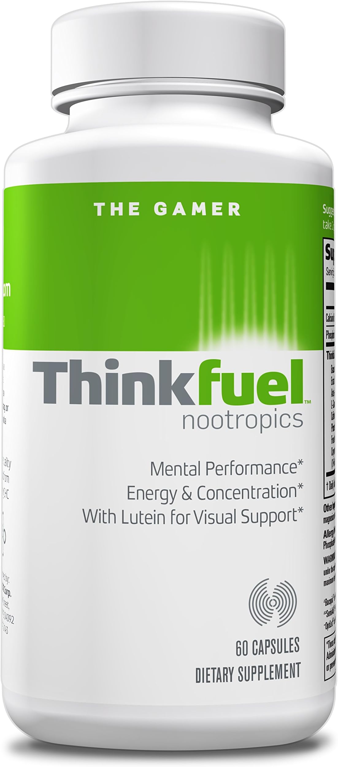 Thinkfuel For Gamers | Nootropic - Dopamine Stack to Boost Mental Performance, Energy Levels & Improved Vision w/ DMAE, Ginkgo Biloba, Green Tea Leaf, Lutein and Caffeine. (60 Capsules)