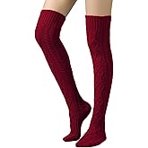 SherryDC Women's Cable Knit Thigh High Boot Socks Extra Long Winter Stockings Leg Warmers