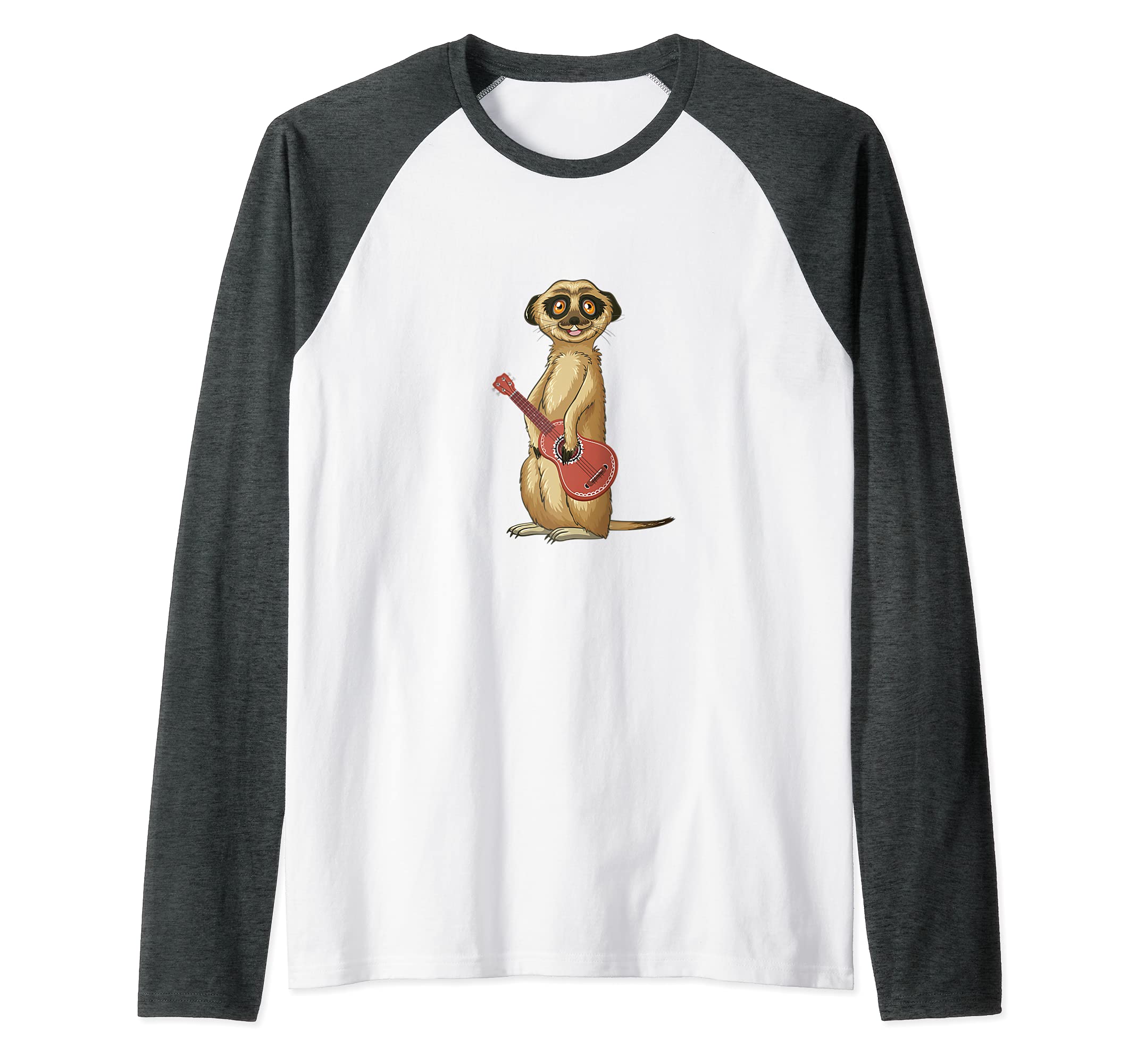 Meerkat With Ukulele Guitar Acoustic Hawaii Uke Musician Raglan Baseball Tee