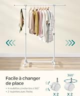 SONGMICS Clothes Rack with Castors Adjustable Height 97-165 cm White LLR001W01 view 6