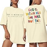 Oversized Christian Shirts for Women God is Within Her T Shirt Casual Christians Inspirational Tee Tops