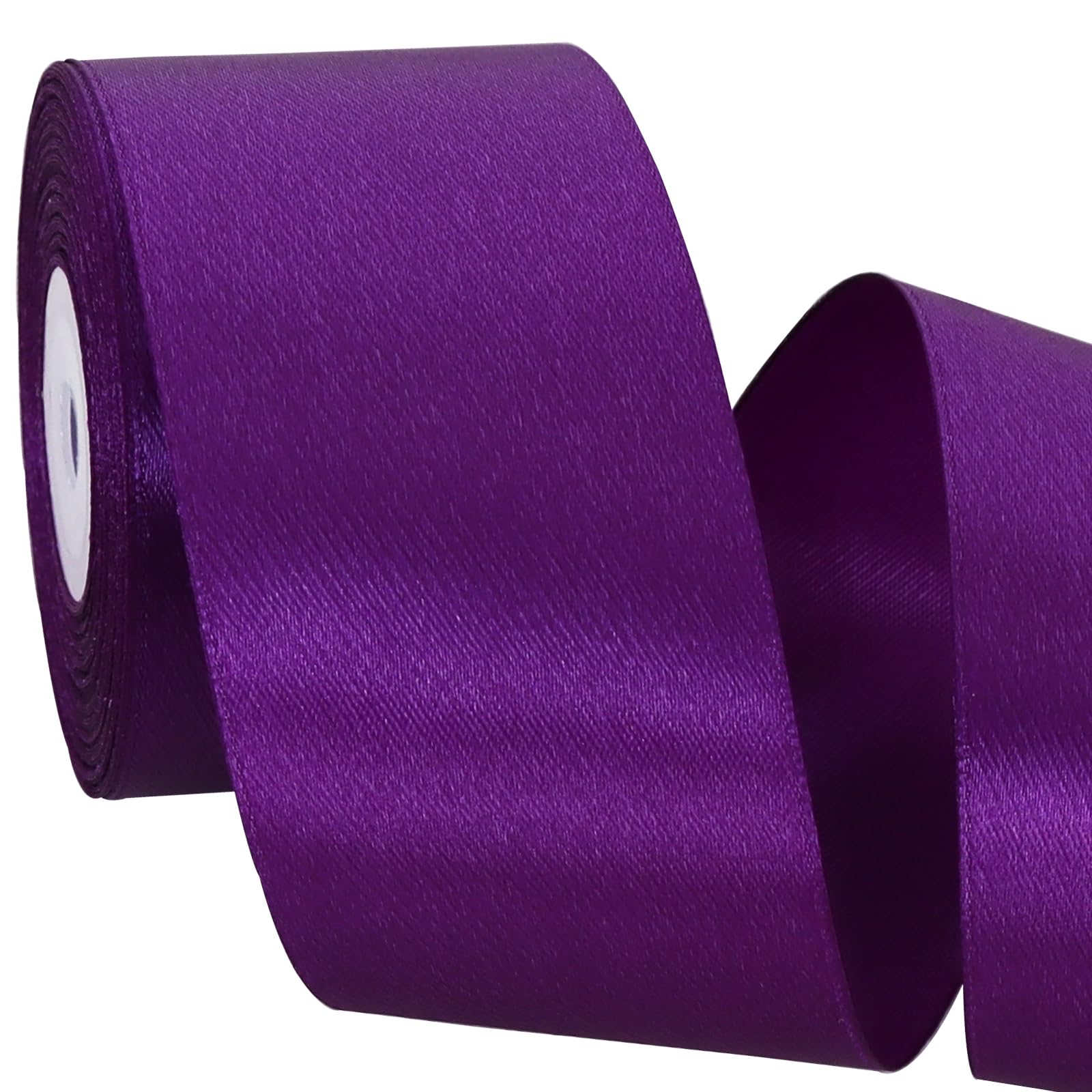 TONIFUL 2 Inch x 25 Yards Wide Dark Purple Satin Ribbon Solid Fabric Ribbon for Gift Wrapping Crafts Chair Sash Eternal Flower Invitation Cards Hair Bows Sewing Party Wedding Decoration — image 1