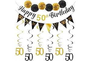 TOBATOBA 50th Birthday Decorations Kit for Men Women, Black Gold Happy 50th Birthday Banner, Triangle Flag Banner 50th Birthday Party Decorations, 50 Year Old Birthday Party Supplies