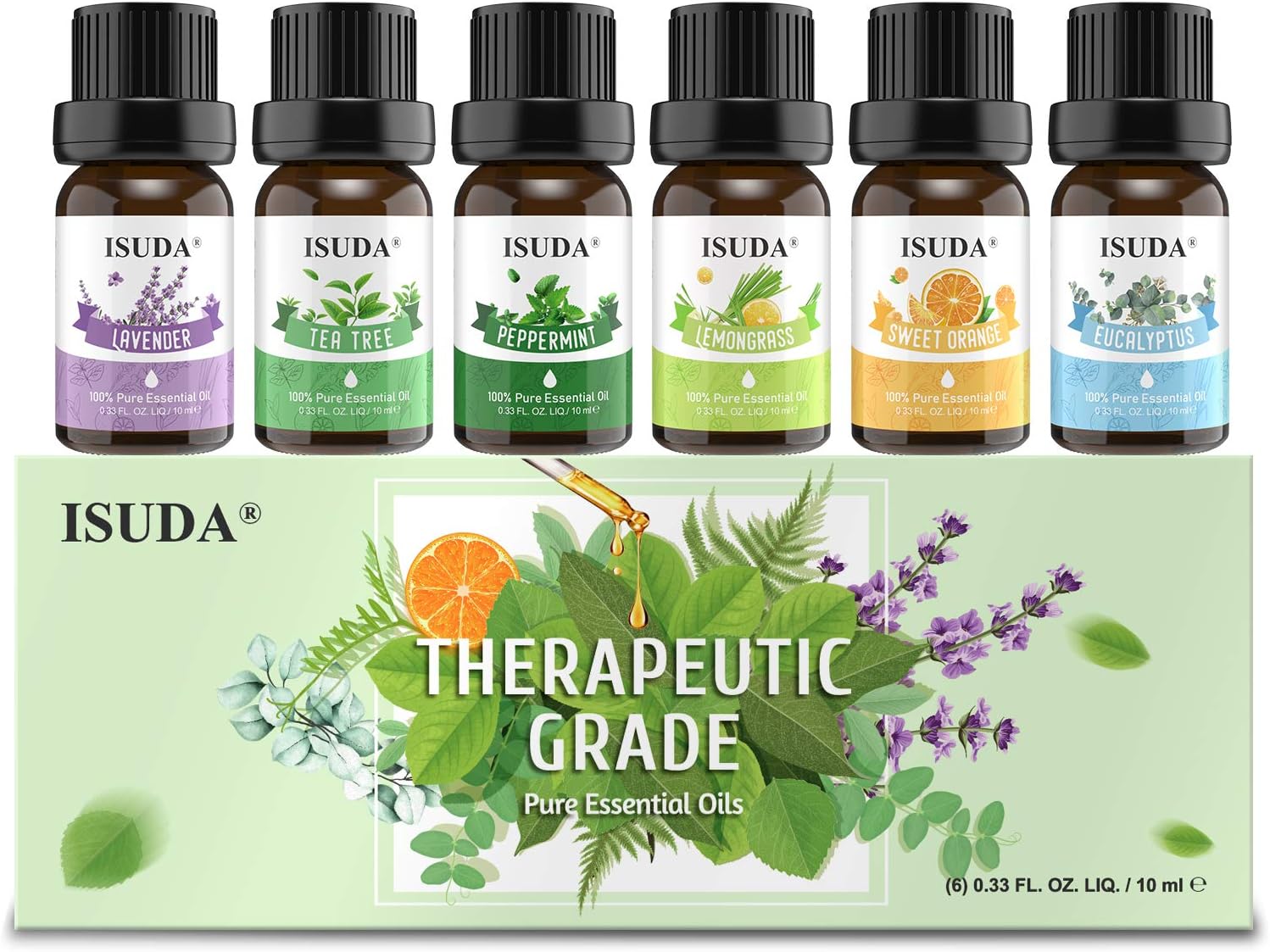 Essential Oils, Pure Essential Oil for Diffuser, Essential Oils Set (Top 6) for Humidifier, Massage, Essential Oils for Diffusers for Home. Eucalyptus, Peppermint, Lavender, Lemongrass