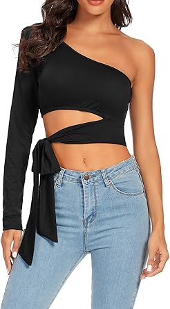 green one shoulder crop top