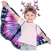 iROLWIN Double Sided Kids Butterfly Wings for Toddler Girls Fairy Dress Up Costume Butterfly Cape Headband Halloween Gifts