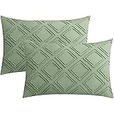 JELLYMONI Pillowcases Standard Size Light Green 2 Pack Boho Plaid Bed Pillow Covers 20x26in Polyester Envelope Pillow Shams Tufted Bohemian Textured (Pillows are not Included)