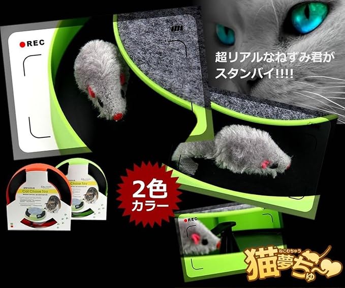 Amazon 猫 のための おもちゃ 猫夢ちゅ ねずみ を追いかける ストレス発散 運動不足 解消 ペット用品 グリーン 絆 猫じゃらし 羽のおもちゃ 通販