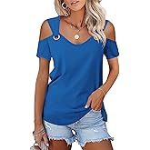 Minetom Women's Cold Shoulder Tops Short Sleeve V Neck T Shirts Basic Summer Tees