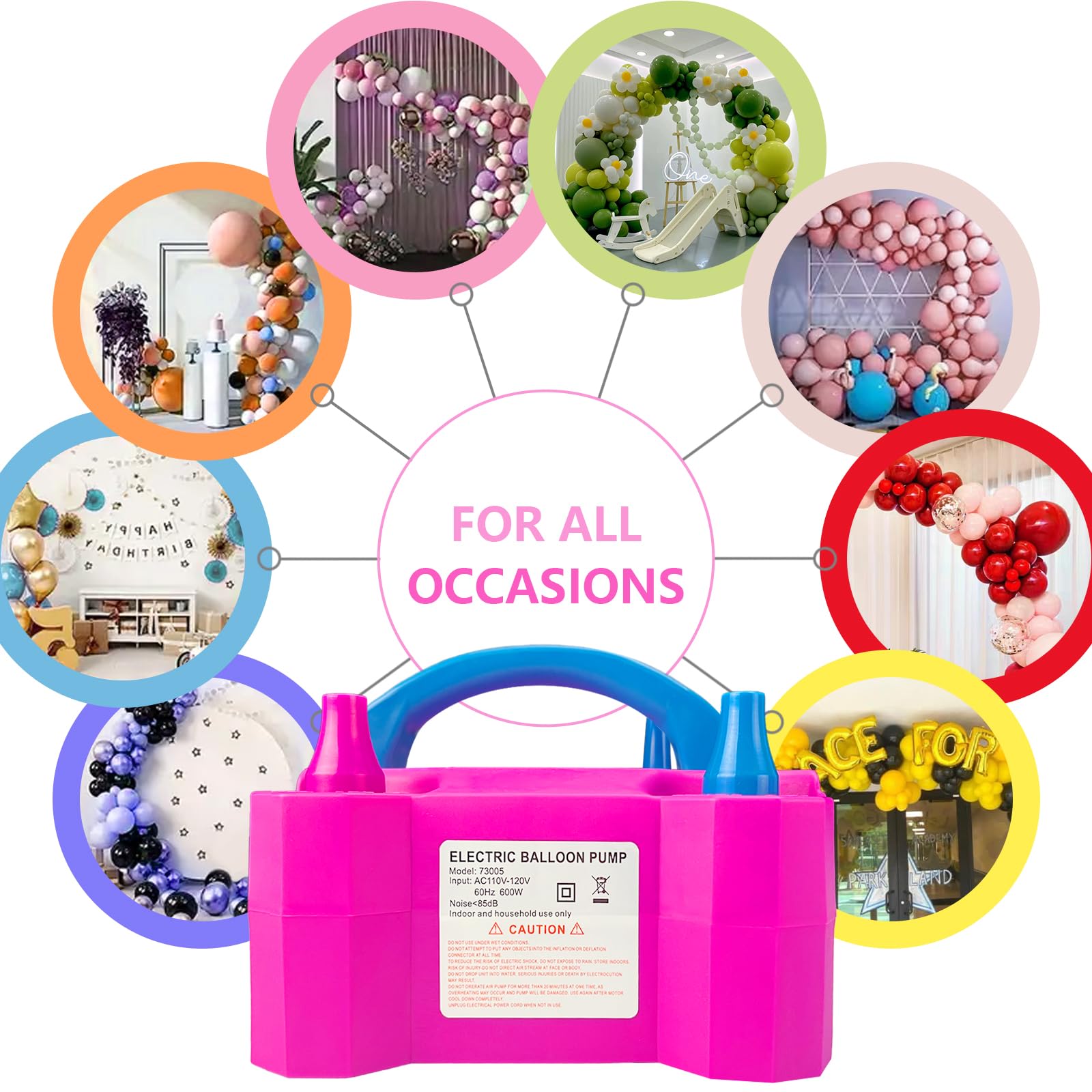 SINBEE Balloon Pump, Balloon Pump Electric, Portable Dual Nozzle Electric Blower Air Pump Inflator for Party Decoration. Faster and Save Time