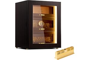 CINOROW Cigar Humidor Cabinet with LED Lighting System, Spanish Cedar Lined Humidor Cigar Box for 100-150 Counts with Digital Hygrometer, Humidifier, Gifts for Men