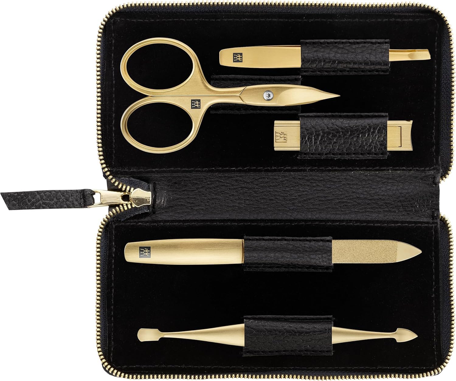 ZWILLING Manicure Set (5 piece, black genuine leather case, care for hands and feet, travel set, with nail scissors and nail clipper), Premium, Gold Edition