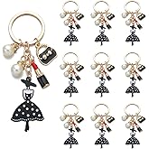 PHAETON 10PCS Keychains with Dress,Pearl, Lipstick Charm Enameled Handbag Pedant for Women Enthusiast Keychain Set Makeup Lovers Gift Cosmeticians Gift Make up Decoration Favor