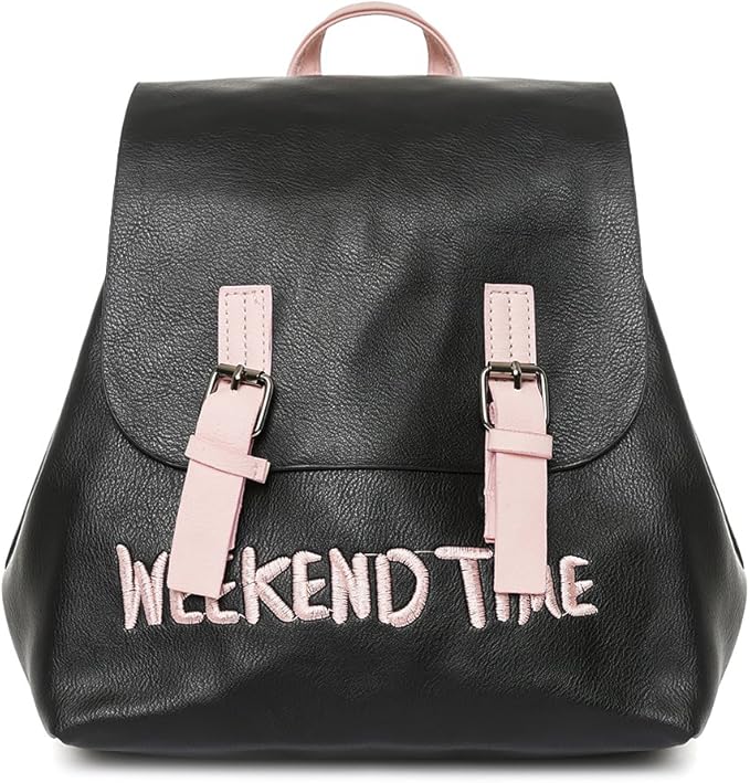 Keddo Rucksack Fur Madchen Und Damen Klassisch Schwarz Mit Rosa Riemen Wasserdicht Veganes Leder Amazon De Bekleidung