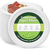 Fniiva 125PCS 9Inch Paper Plates, Heavy Duty Disposable Plates, Compostable Plates, Sugarcane Dinner Plate, Biodegradable Sugarcane Bagasse, Eco-Friendly for Breakfast, Lunch or Family Dinner Meals