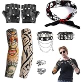 BIBARAJM 6 Pcs Rocker Costume Men's Disco Costume Men's Party Costume Men with Sunglasses Sleeves Gloves Ring Headscarves for 70s 80s 90s