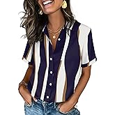 Zeagoo Button Down Shirts for Women Short Sleeve Collared Tops Dressy Casual V Neck Blouses