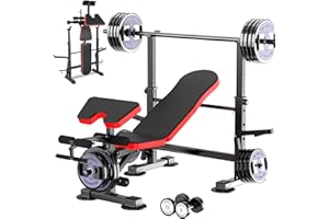 Aceshin 660lb Olympic Weight Bench, Adjustable Workout Bench with Squat Rack, Multifunctional Weight Bench with Preacher Curl & Leg Developer, Bench Press Set for Home Gym