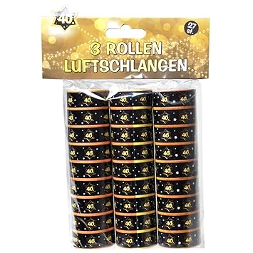 Luftschlangen 40.Geburtstag Deko 27 Stück schwarz/Gold Papierschlangen mit Zahl 40 Dekoration zum 40er Geburtstag oder Dekora