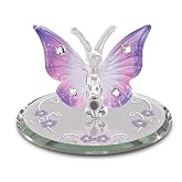 Glass Baron Lavender Butterfly Glass Figurine, 1.25 Inches | Handcrafted butterfly with Austrian crystal accents, airbrushed color, and beveled mirror base