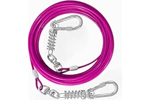 HaiYUAN Dog Tie Out Cable 10/15/20/25/30FT Dog Run Cable Rosy Pink/Blue/Purple/Silver/Red/Green/YellowTie Out Cable for Large Dogs Heavy Duty for Outside Hold Large Dogs Up to 250LBS