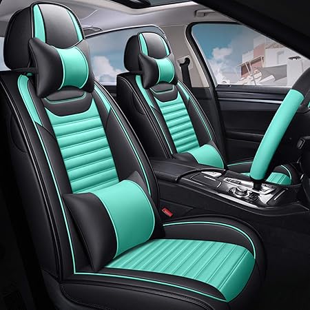Amazon 車の座席カバー女性の男性 防水レザー自動車のクッションカバーほとんどの車のためのユニバーサルフィット グリーン シートカバー 車 バイク