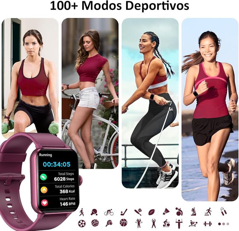 Relógio inteligente feminino (Fazer/Receber Chamadas), Relógio Inteligente Feminino de 1,85" - Monitor de Frequência Cardíaca/Oxímetro/Sono, Mensagens do Whatsapp, Pulseira de Atividade - 100+ Modos Desportivos, Pedómetro, Android iOS — foto 4 de 7