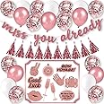 Going Away Party Decorations Kit |"Miss You Already!" Banner | 10 Going Away Party Photo Booth Props | Rose Gold Tassels | 10 Rose Gold Confetti Balloons 5 Rose Gold Balloons