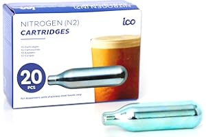 ICO 20pcs N2 Cartridges or Nitrogen Cartridges for Nitro Cold Brew Coffee Maker Non-threaded Nitro Cartridge, 2g of Nitrogen Gas