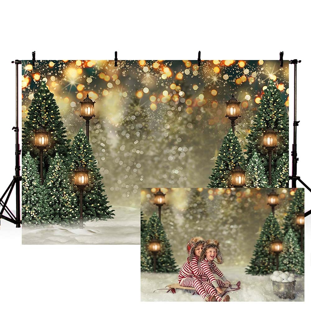 MEHOFOND 10x7ft Winter Christmas Tree Snowflake Green Newborn Photography Background Snow Scene Glitter Bokeh Portrait Backdrops Xmas Birthday Baby Shower Party Photo Banner Props