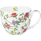 Large 20oz Bone China Coffee Mug, Stylish Porcelain Teacup for Home | Microwave and Dishwasher Safe, Gift for Women Mom Friend Coworker, Floral Coffee Mug Perfect for Hot beverages, Coffee, Tea