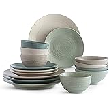 Sango Siterra Artist's Blend 16-Piece Stoneware Dinnerware Set with Round Plates and Bowls, Muticolor