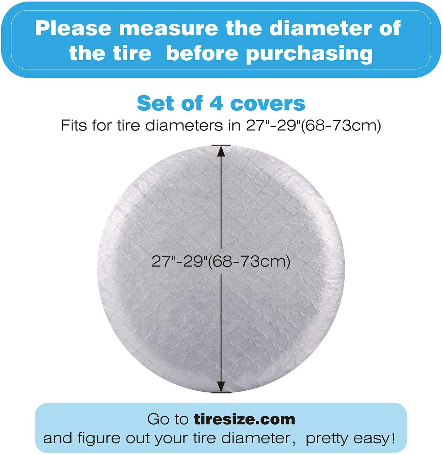 Kohree Tire Covers for RV Wheel Covers Motorhome Tires Set of 4, Waterproof UV Sun Tire Protector Fits for 27 to 29 inches Trailer Travel Camper Tire Diameters, Aluminum Film, Cotton Lining: Automotive
