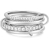 Moiegouct 14K Gold Interlocking Stackable Rings for Women – Silver Gold Stack Ring Set with CZ, Two Tone Interlocked Stacked Ring, Multi-layer Statement Ring Jewelry