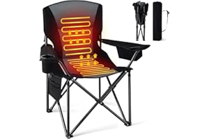 Homcosan Oversized Heated Camping Chair for Adults Without Power Bank, Portable Outdoor Chairs with 3 Heat Levels, Foldable Lawn Chairs Perfect for Camping, Picnics, Fishing (Grey)