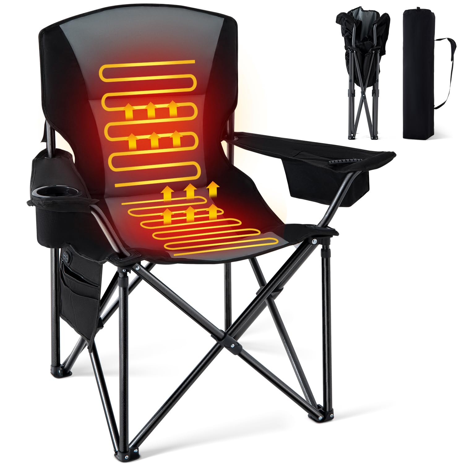Photo 1 of **DAMAGE**Homcosan Oversized Heated Camping Chair for Adults Without Power Bank, Portable Outdoor Chairs with 3 Heat Levels, Foldable Lawn Chairs Perfect for Camping, Picnics, Fishing (Grey)