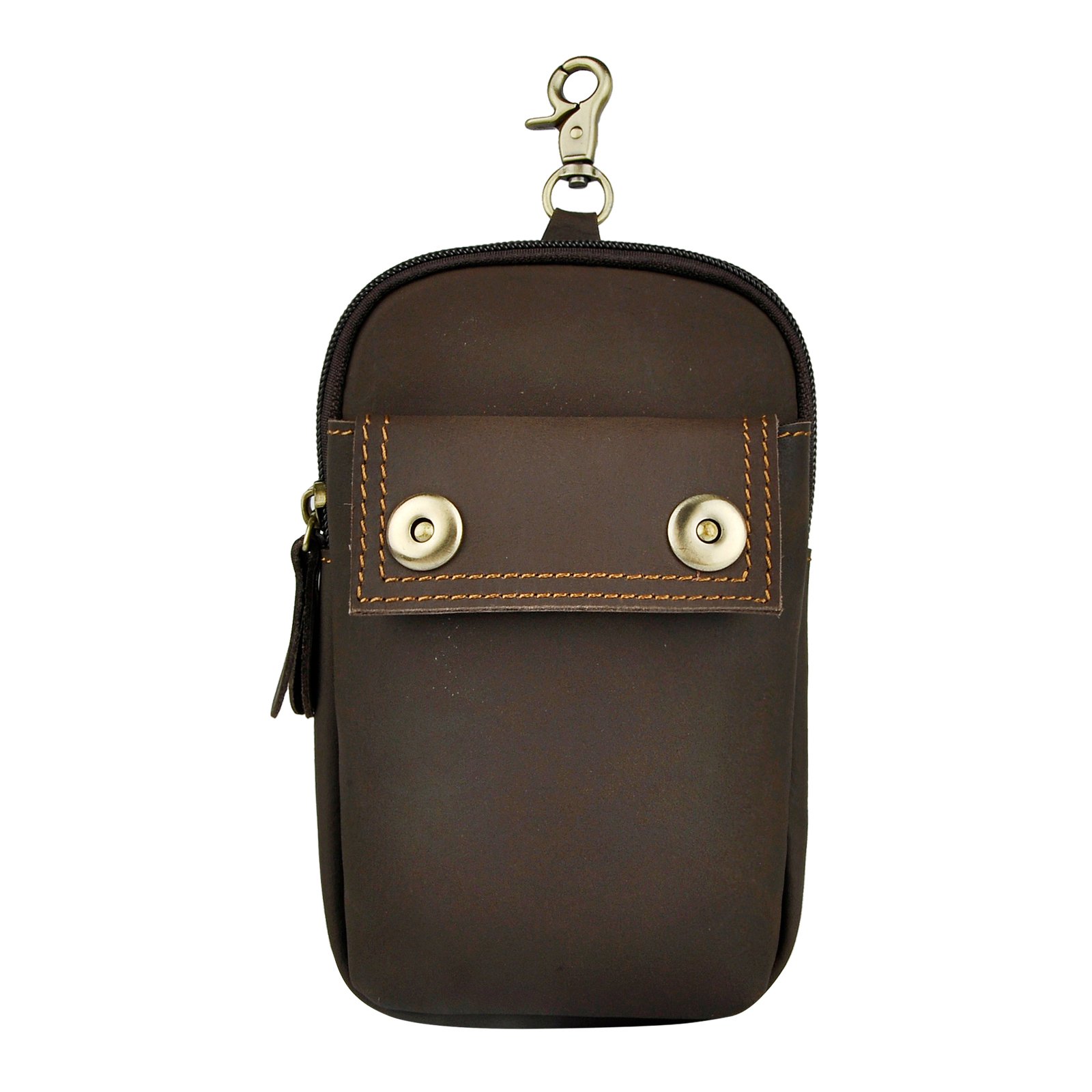 Le'aokuu Mens Genuine Leather Small Hook Waist Bag Hip Bum Pouch Pack Phone Front Bag 009 (009 Brown)