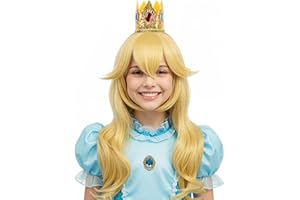 ZGXYZXMY Blonde Wavy Princess Wig for Girls Long Golden Cosplay Wigs with Crown,Brooch Earrings for Halloween Cosplay