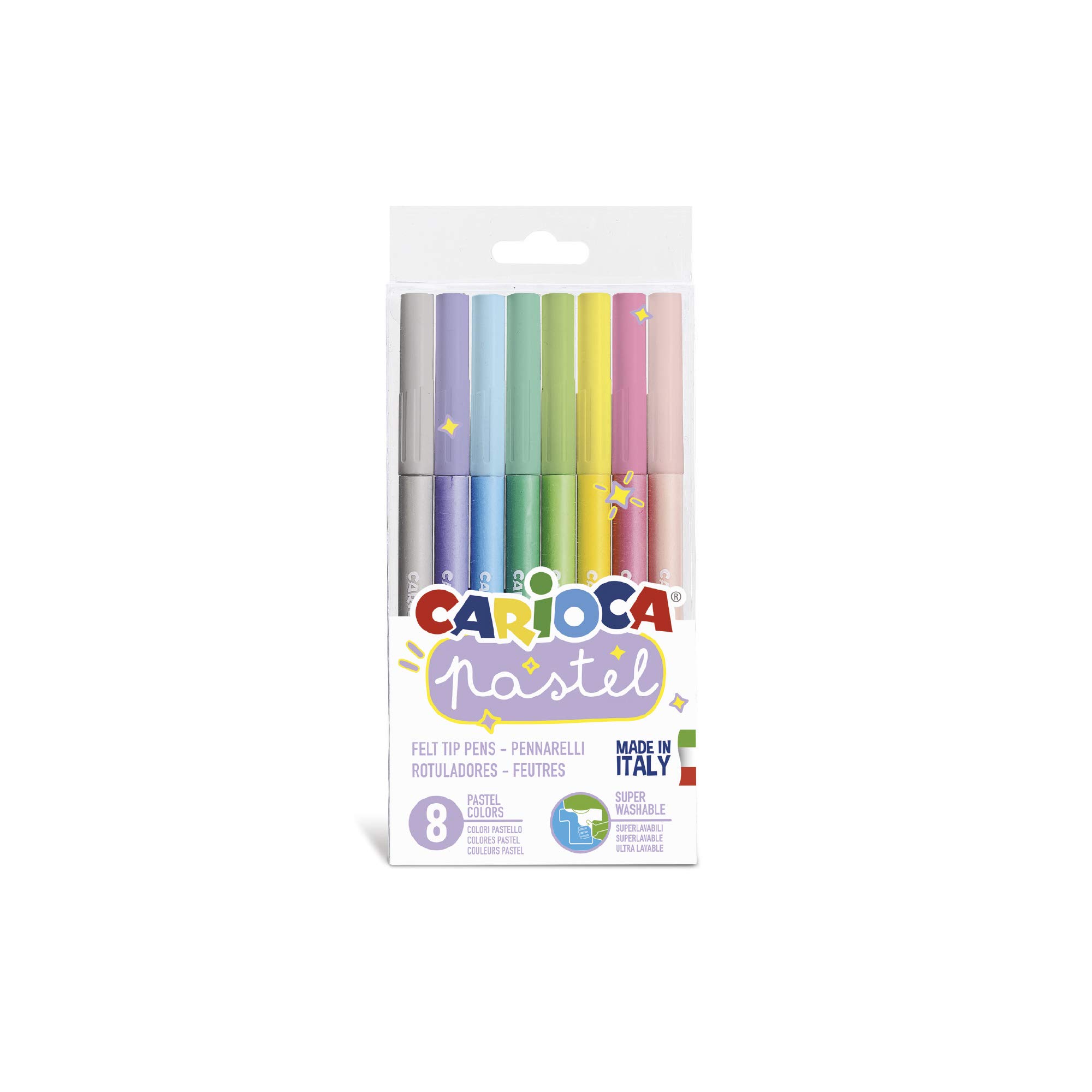 Carioca Pastel Markers, Conical Tip, Washable Ink, Non-Toxic, Assorted Pastel Colors, 8 Pieces