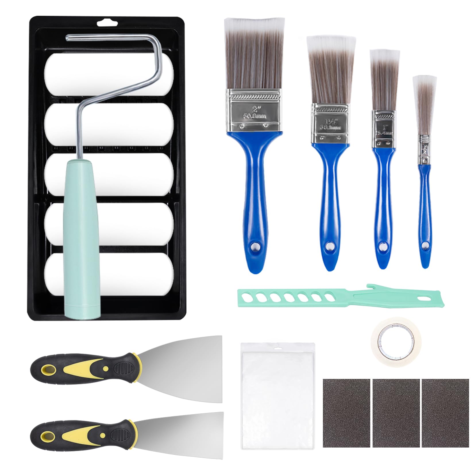 Photo 1 of 19 Piece Paint Roller Kit, 4 Inch Foam Small Paint Roller Paint Brushes Paint Trays Set, Wall Paint Supplies Kit Mini Rollers for Painting, Professional Paint Roller Brush Tray Set for House Painting
