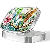 Pill Box-2 Compartment Small Pill Case Portable for Pocket & Purse Single Pill Carrier Pill Container to Hold Vitamins Medication Fish Oil and Supplements BPA-Free(Hummingbird)