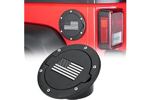 PARFYTER Fuel Filler Door Cap Black Gas Cover Cap Compatible with Jeep Wrangler 2007-2017 JK & Unlimited 2 door and 4 door + US Flag sticker，Aluminum+ABS Accessories