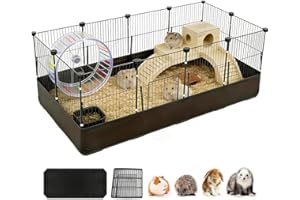 Waterproof PVC Bottom Liner Guinea Pig Cage, Animal Cage with One-Hand Release Hook, Triple Fixing C&C Cage for Guinea Pigs, 