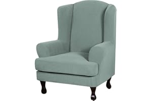 Eco-Ancheng Wingback Chair Slipcover 2 Piece Slipcovers for Wingback Chairs Jacquard Wingback Chair Covers Washable Furniture Protector with Elastic Bottom for Living Room Wingback Chairs