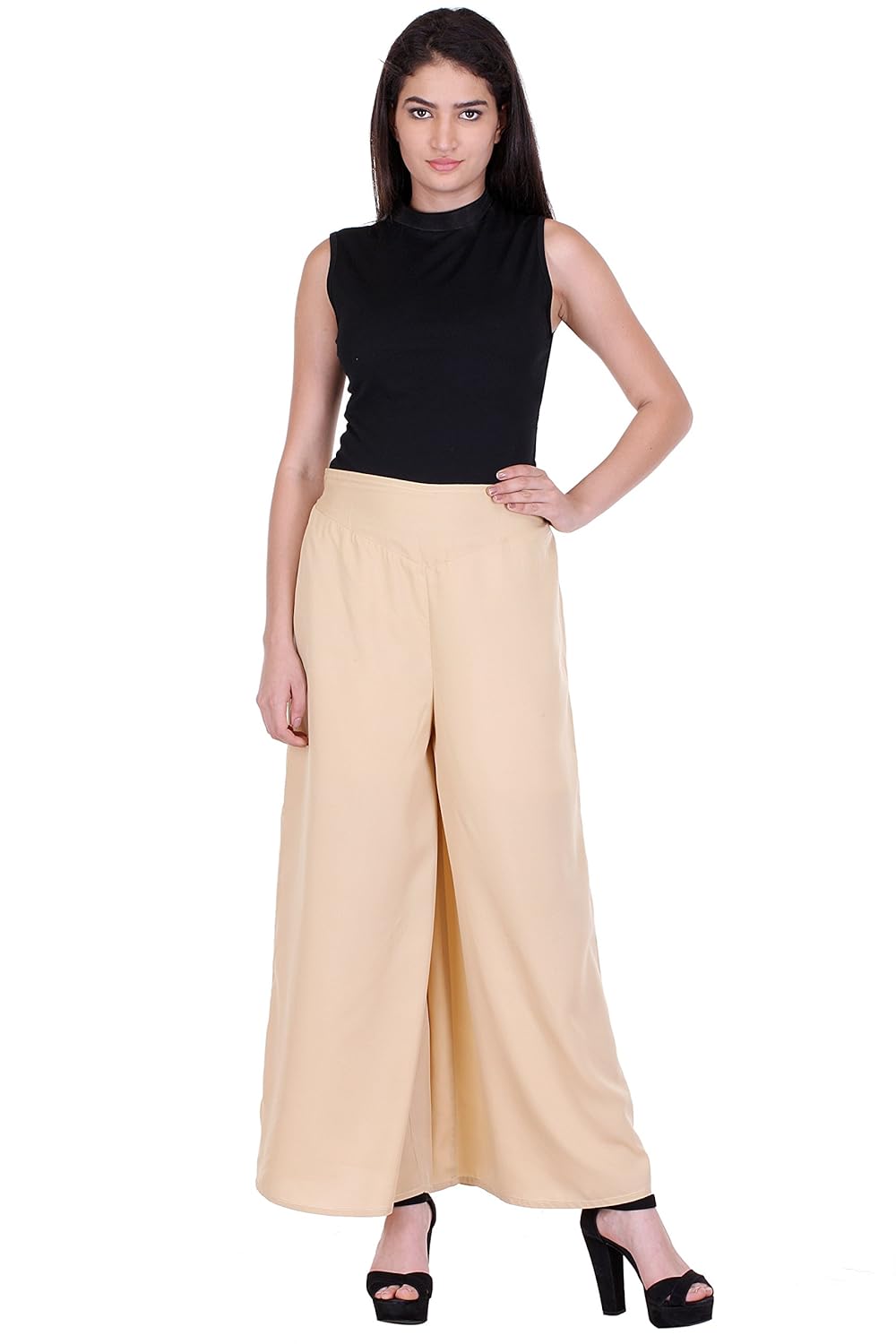 deewa solid beige crepe palazzo