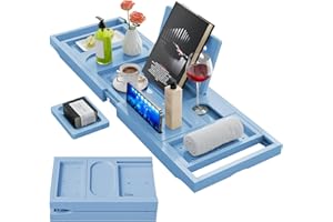 Yirilan Premium Bathtub Tray Caddy - Expandable Bath Tray - Unique House Warming Gifts, New Home, Anniversary & Wedding Gifts for Couple, Bridal Shower Gift for Women-Blue