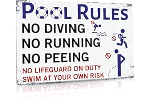 Putuo Decor Pool Rules Sign, Indoor/Outdoor Swimming Pool Decorations, 12x8 Inches Aluminum Metal Sign - No Diving No Running No Peeing